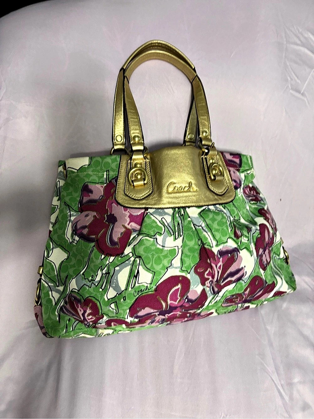 Coach y2k Floral Satchel Gold Leather Crossbody